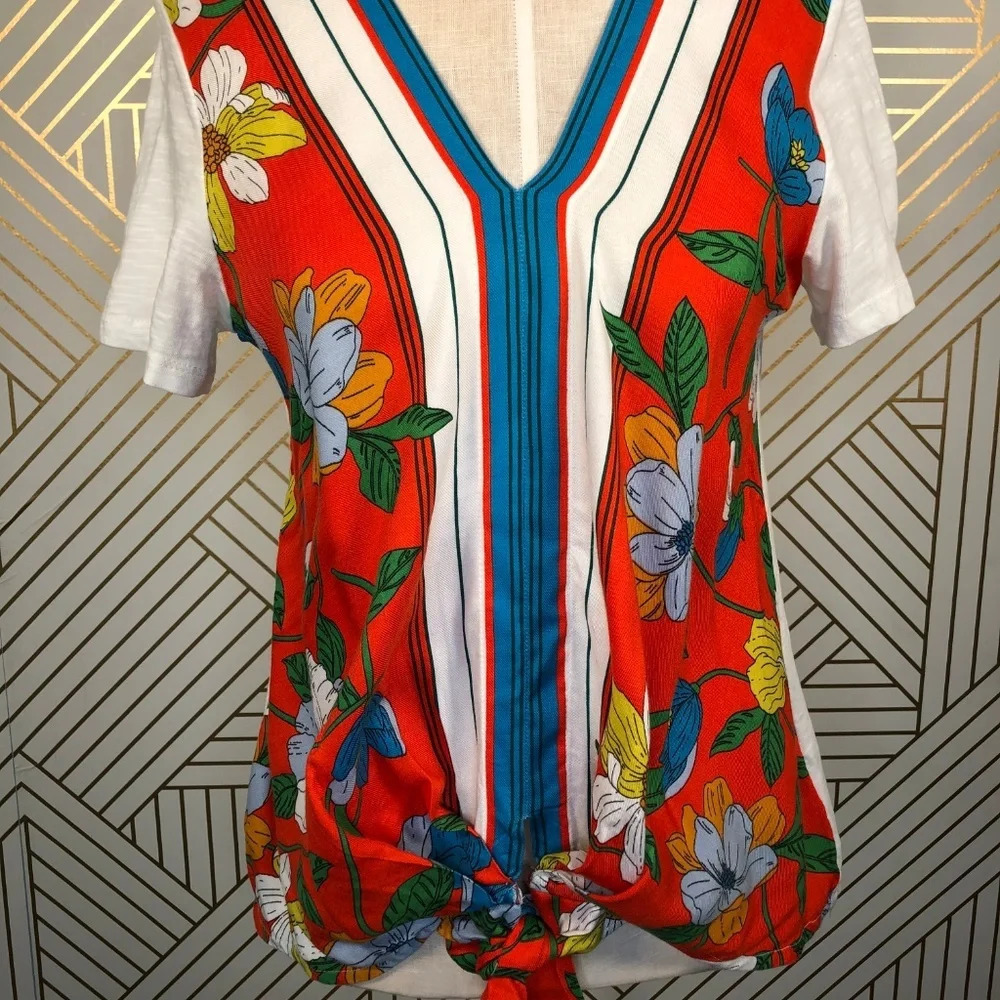 Anthropologie‎ Akemi + Kin T-shirt Top Tee Blouse Floral Tie Front White Small - Picture 3 of 8